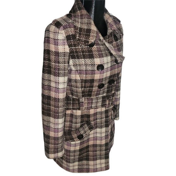 Novita Plaid Double-Breasted Wool Blend Coat M - Picture 3 of 7